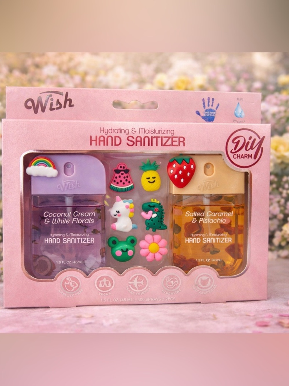 Wish Pink Hydrating & Moisturizing Hand Sanitizer 2 pk Set with charms